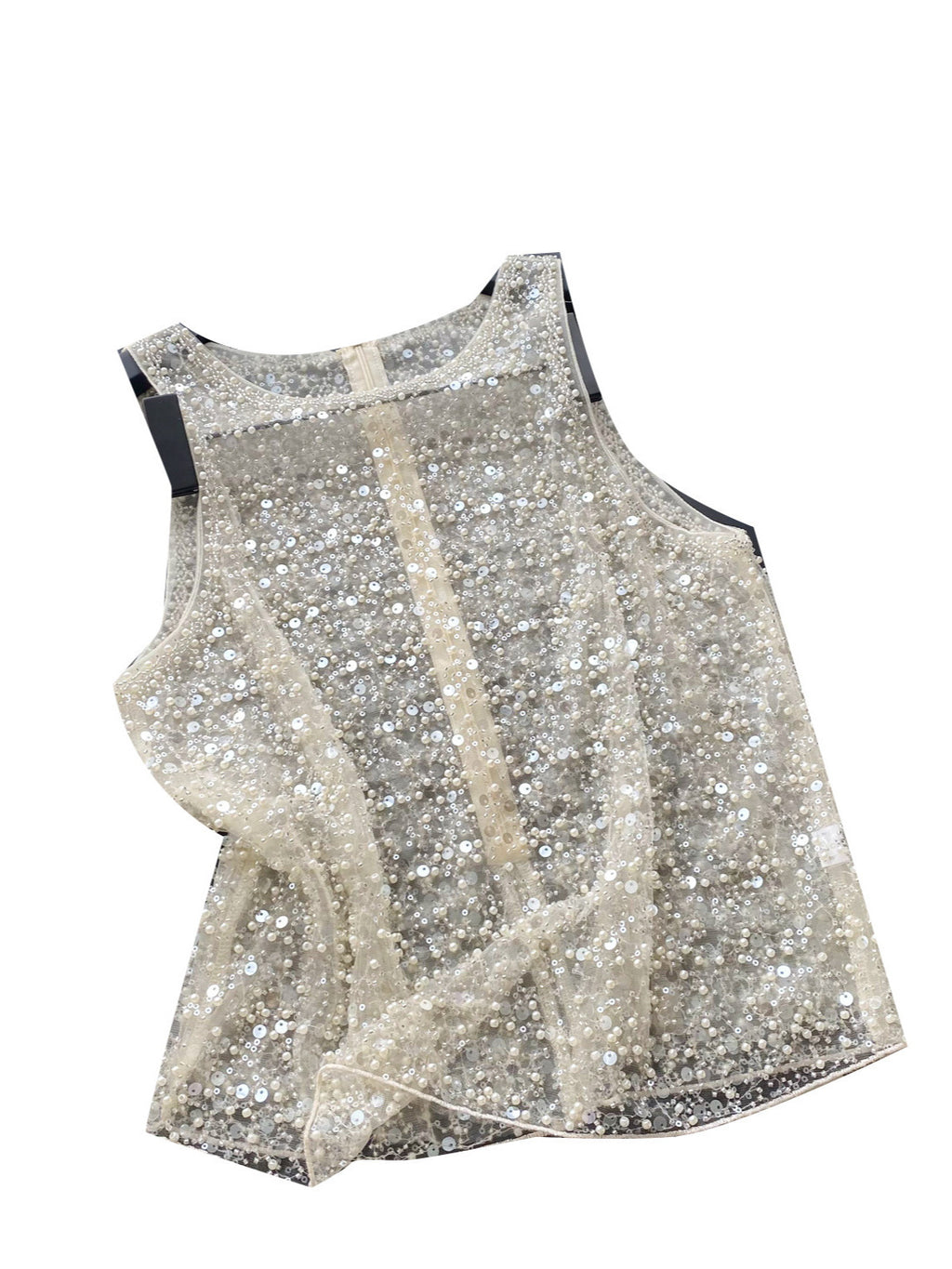 Luxury Pearl Beaded Sleeveless Top – Sparkly